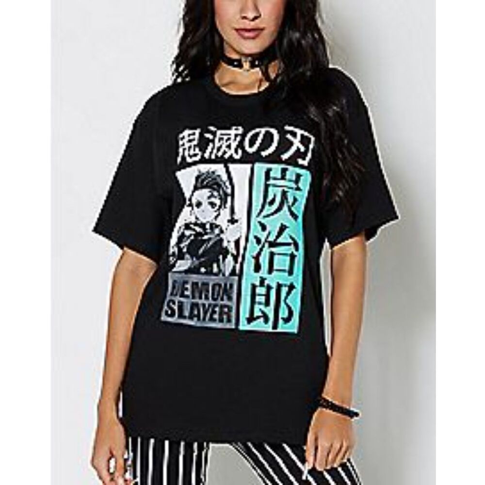 Black Demon Slayer Graphic Tee With design on back - XXL